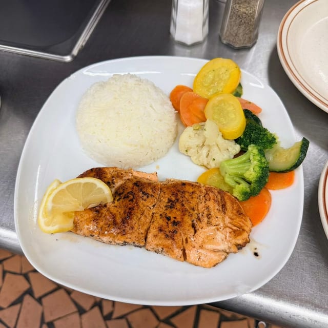 Salmon Plate with Rice/Veggies.